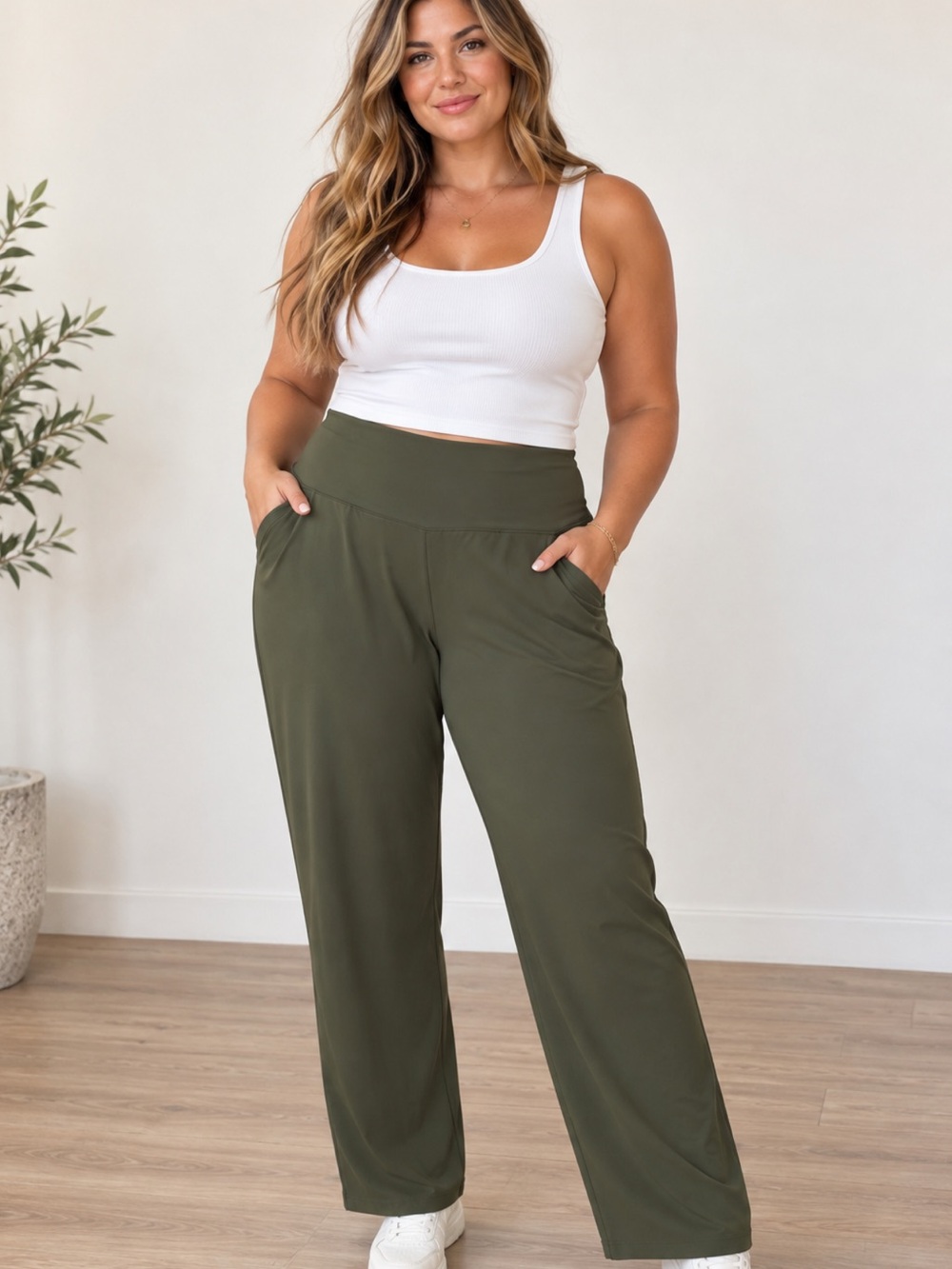 HALARA Olive Green Wide-Leg Pull-On Pants